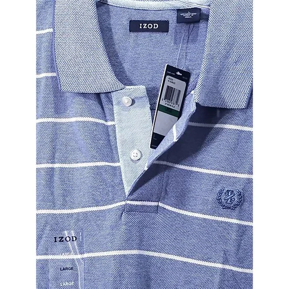 Izod Blue Striped Men's Polo Shirt Large New With Tags - Picture 3 of 9